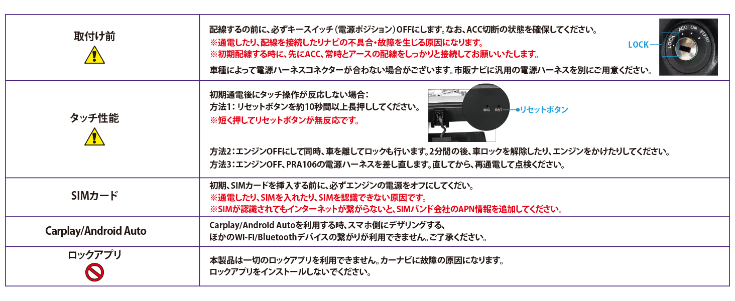 取付けの注意事項