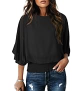 Dokotoo Women Blouses Dressy Casual 3/4 Length Sleeve Womens Tops Boat Neck Batwing Dolman Top