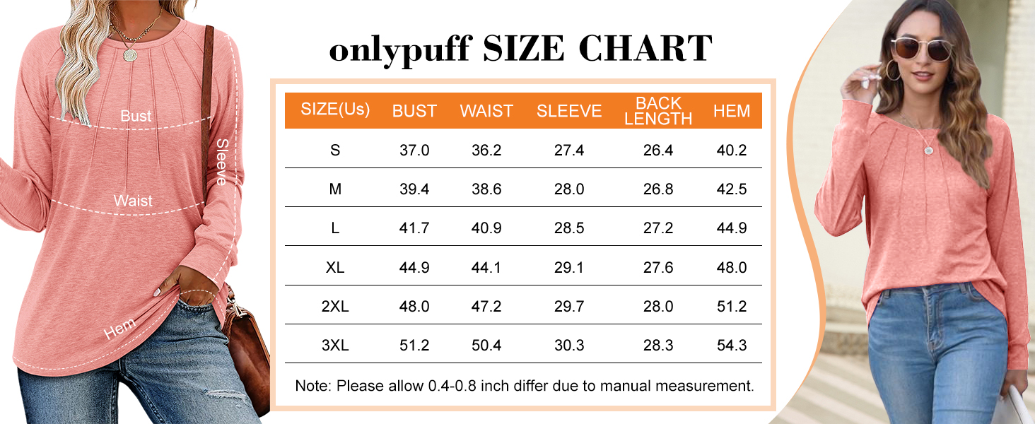 onlypuff Womens Long Sleeve Shirt Fall Fashion Top cute tunic tops for leggings blouse dressy shirt