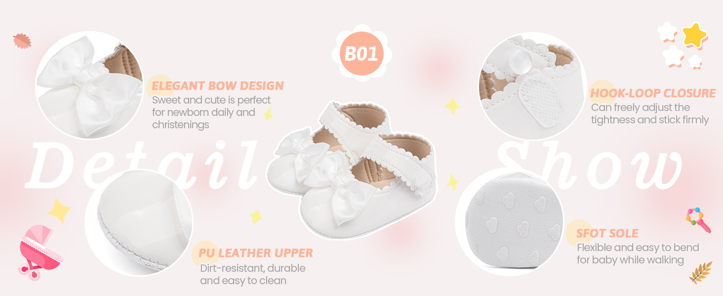 infant girl bow-knot baptism christening shoes white newborn dress shoes wedding princess crib shoes