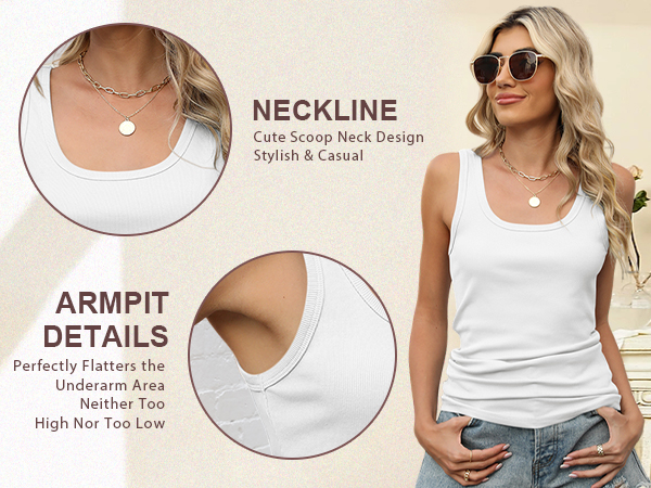 Women's Scoop Neck Ribbed Tank Tops Basic Sleeveless Slim