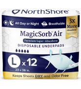 NorthShore MagicSorb Air, 23 x 36, 50 oz., Super-Absorbent Disposable Underpads, Large, Pack/12