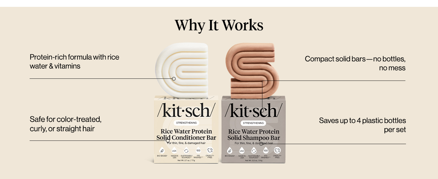 Kitsch Rice Water Protein Solid Shampoo and Conditioner Set for Hair Growth