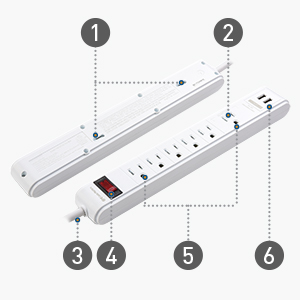 6-Outlet Surge Protector Power Strip with Extra Long Cord