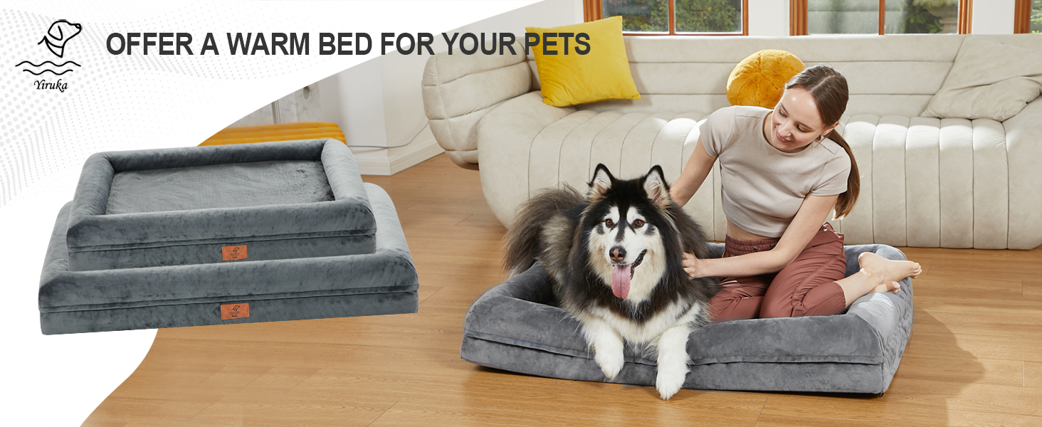 Yiruka Large Dog Bed, Dark Grey Orthopedic Dog Bed
