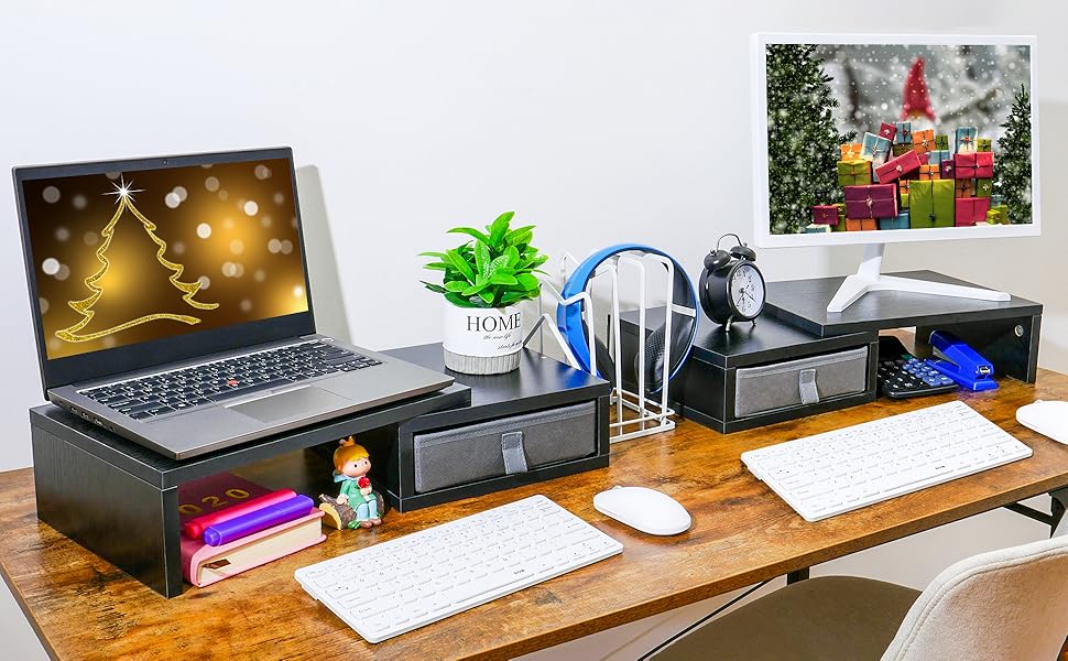 TEAMIX Dual Monitor Stand Riser with 2 DrawersLength and