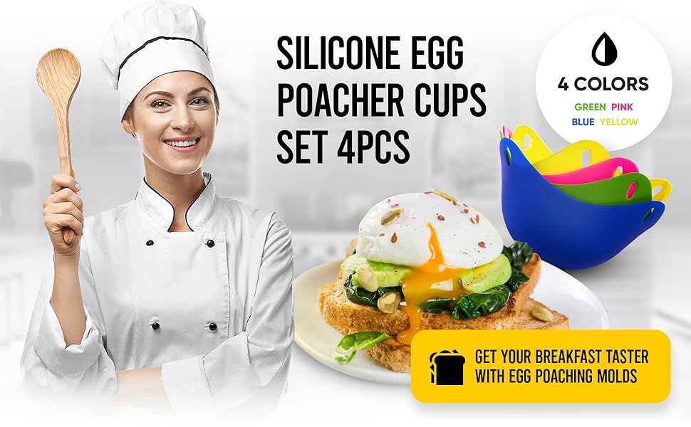 Silicone Egg Poaching Cups Easy 4pcs Release and Cleaning