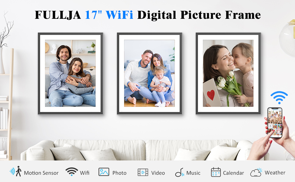 17inch Digital Photo Frame Large Picture Frame 32GB DualWiFi Digital Picture Frame, Full
