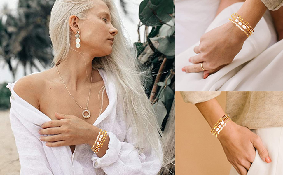 Dainty Gold Pearl Beaded Bracelets for Women