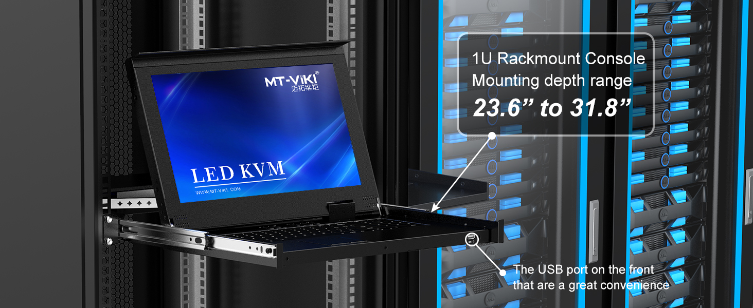 MTVIKI 1U Rack Mount KVM Console, 8 Port KVM VGA Switch w