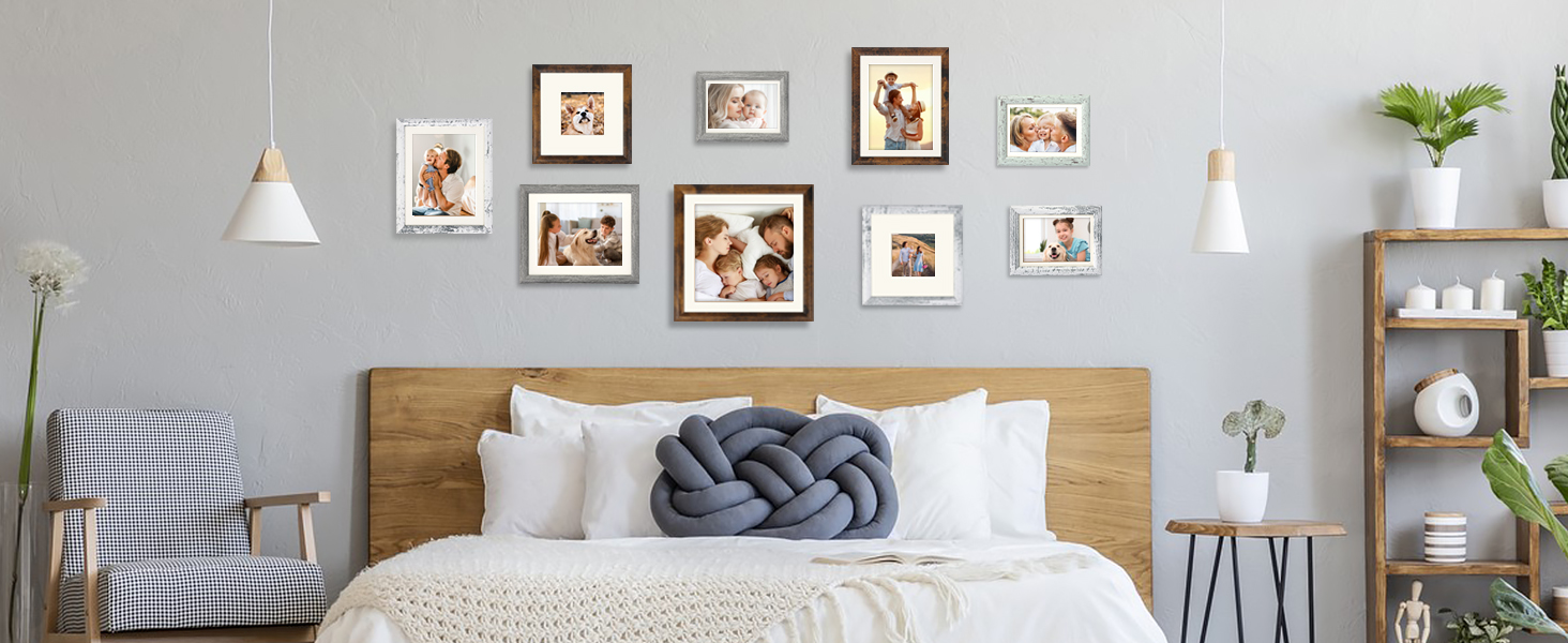 ORIVAN Picture Frames 10x10 with 8x8 Mat, Rustic Brown
