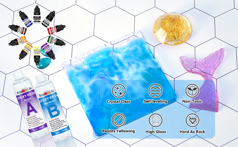 FansArriche Résine époxy Kit de résine transparente de 524,5 g