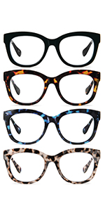 Reading Glasses for Women 4 Pack Oversized Ladies Blue Light Blocking Computer Reader