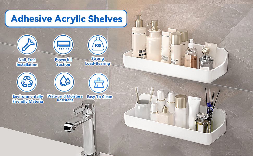 Diesisa 2PCS Shower Caddy, Self Adhesive Bathroom Shelf, Shower Shelf