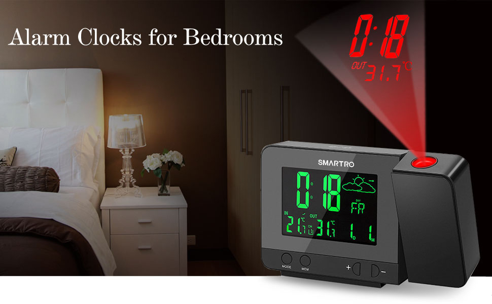 SMARTRO Digital Projection Alarm Clock with Weather Station, Indoor