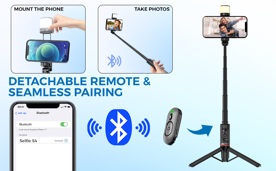 WeCool S4 Selfie Stick, Bluetooth Selfie Stick with Light,6 Shades (3