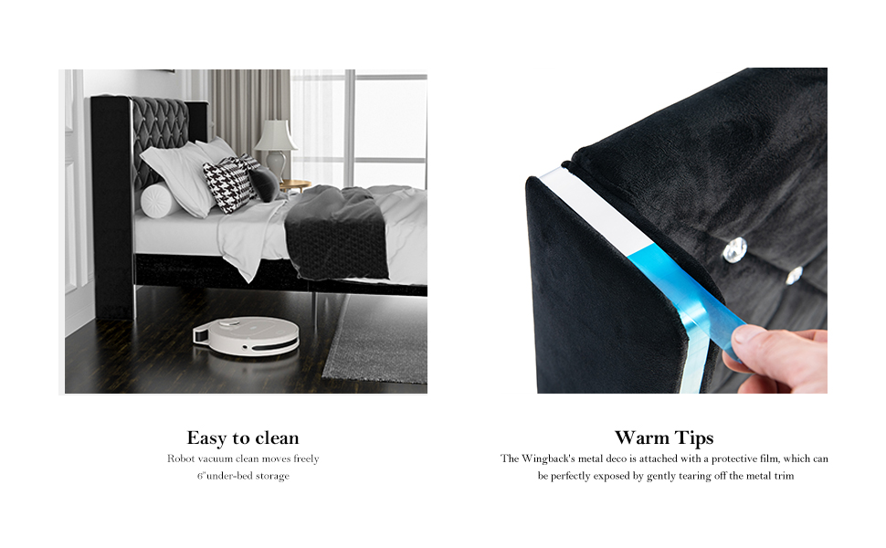 4 EVER WINNER Queen Size Bed Frame with Headboard, Black