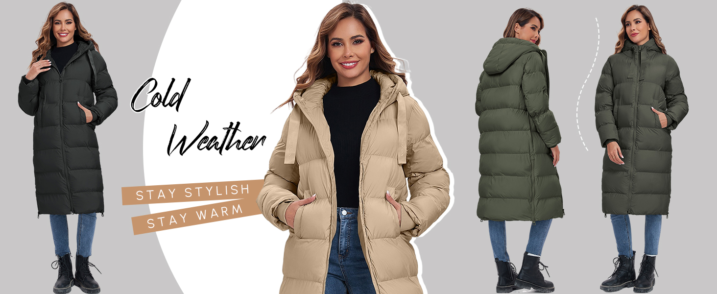 Stay cozy and warm in this high quality women's long puffer jacketupper thicken fleece lining