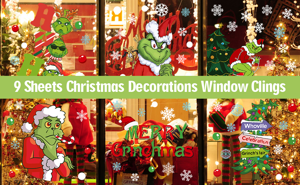 Christmas Window Clings Grinch Christmas Decorations Window Stickers Christmas Window Decals