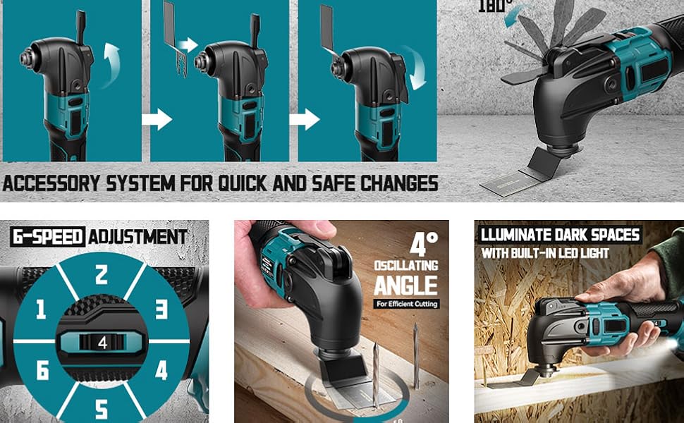 Oscillating Multi Tools,18V LiIon Cordless Brushless Oscillating Multi