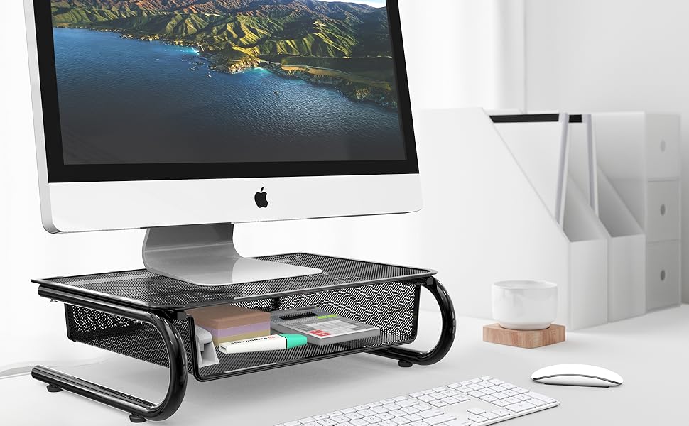 SimpleHouseware Monitor Stand Riser with Drawer Organizer, Mesh