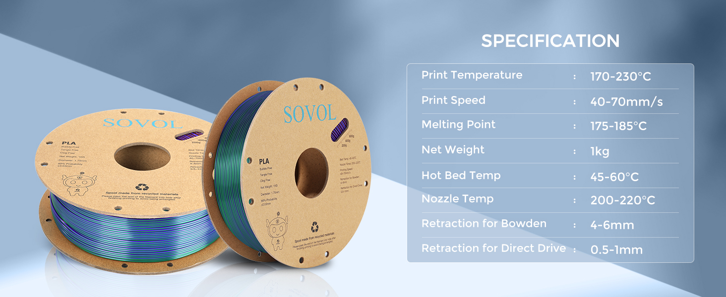 Sovol Tri color Silk shiny PLA Filament