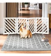 dCee Solid Acacia Wood Dog Gate, Freestanding Dog Gates Extra Wide 81 in, Foldable Pet Gate with ...