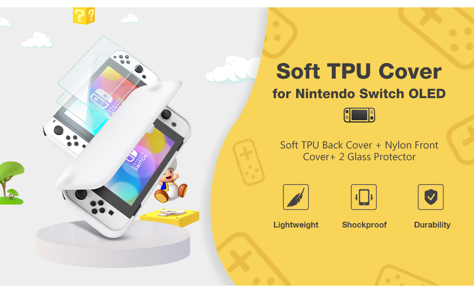 ProCase Nintendo Switch OLED Flip Cover with 2 Pack Tempered Glass Screen Protectors