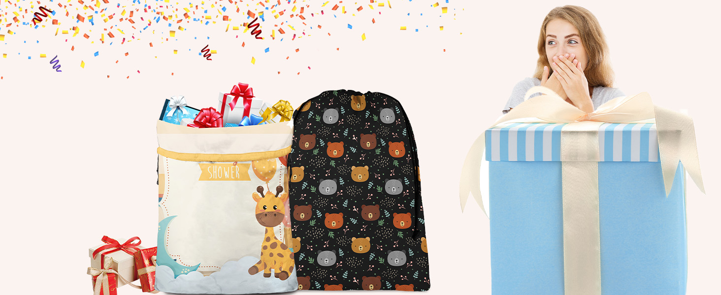 BeeGreen Large Drawstring Gift Bags 2 Pack27.6"x42"Happy