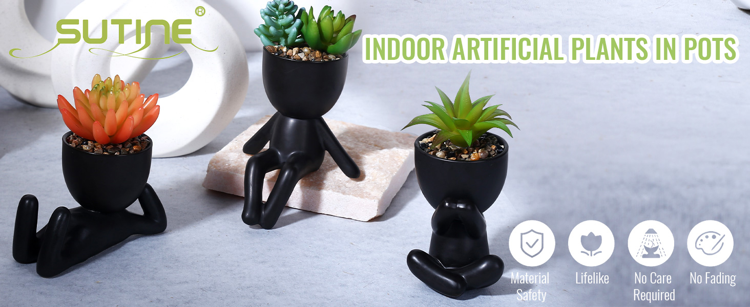 Small Fake Plants in Modern Creative Human Shaped Ceramic Pots