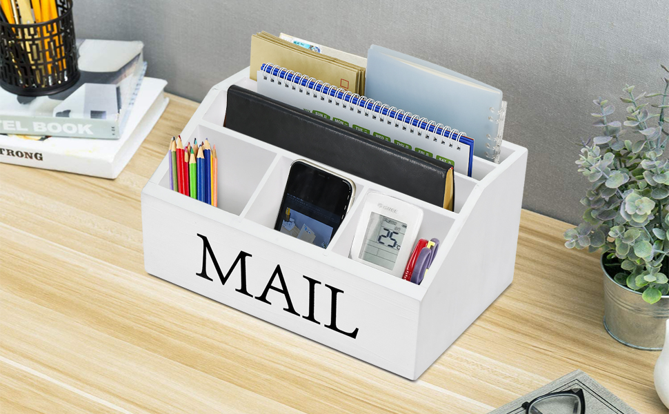 Wooden Mail Organizer for Countertop, Mail Holder for Desk