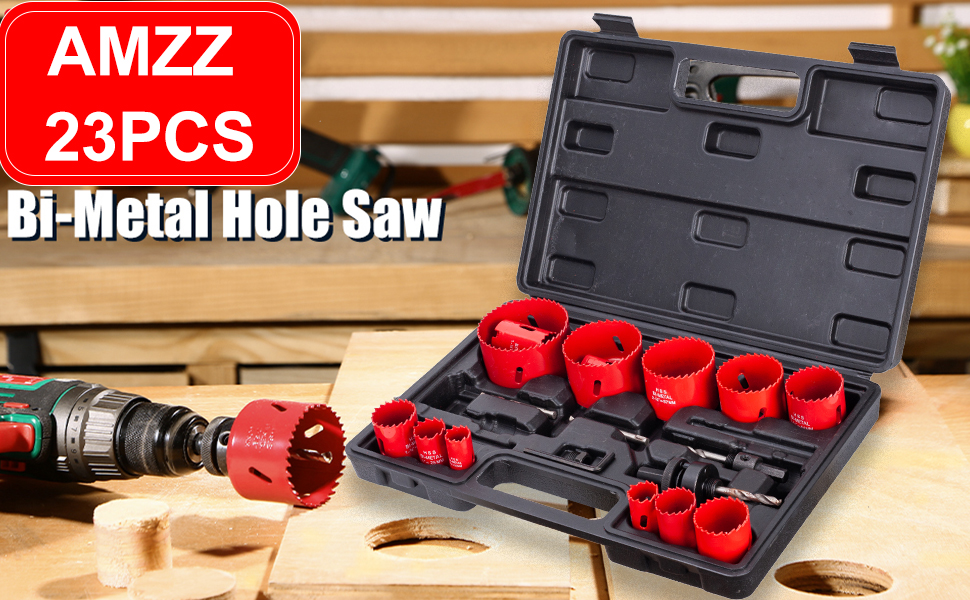 AMZZ 23PC BiMetal Hole Saw Kit, Universal Hole Saw Set with 13 Blades