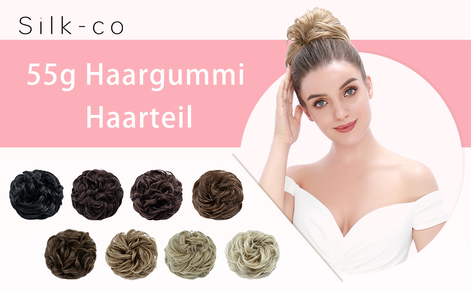 Haarteil Mit Gummiband Messy Bun Haarteile für Damen Pferdeschwanz Groß Dutt Haarteil Blond Gelockt 