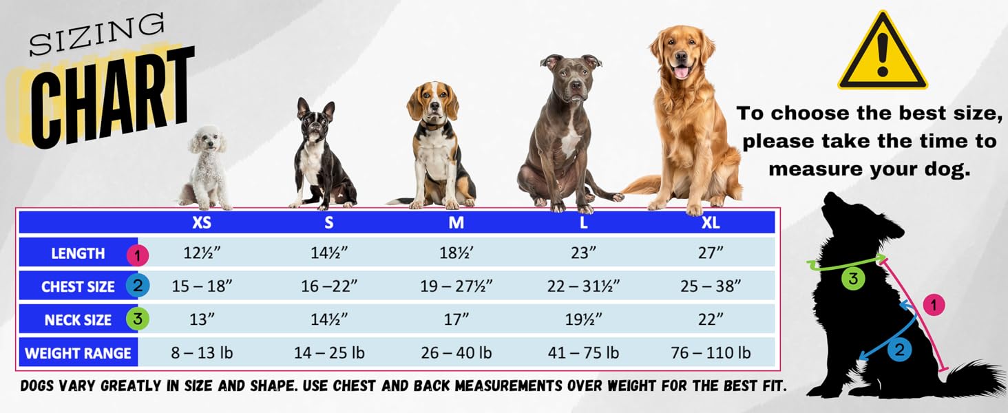 Dogzstuff Cooling vest size chart