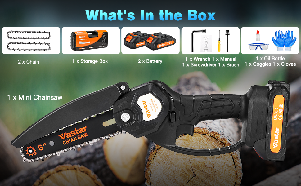 Vastar Mini Chainsaw Cordless, 6 Inch Portable Electric Chain Saw