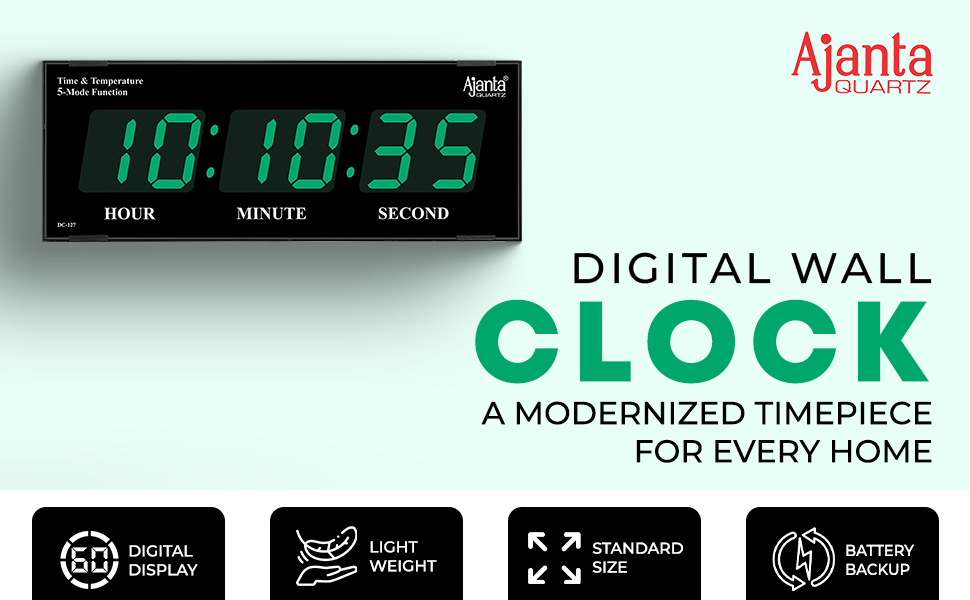 Buy Ajanta Quartz Digital Wall Clock for Home and Office (Green Led_36