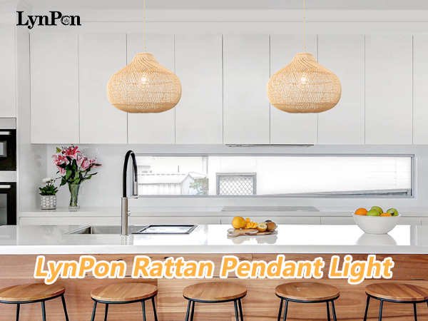 LynPon Rattan Boho Pendant Lights, 15.74'' Large Kitchen