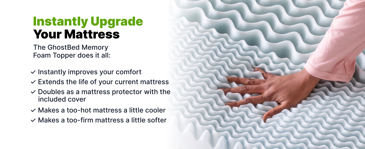 GhostBed 3 Inch Cooling Gel Memory Foam Mattress Topper