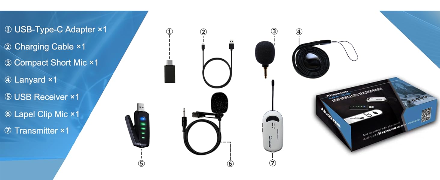 Wireless Lapel Microphone for Computer, Alvoxcon USB lavalier Mic