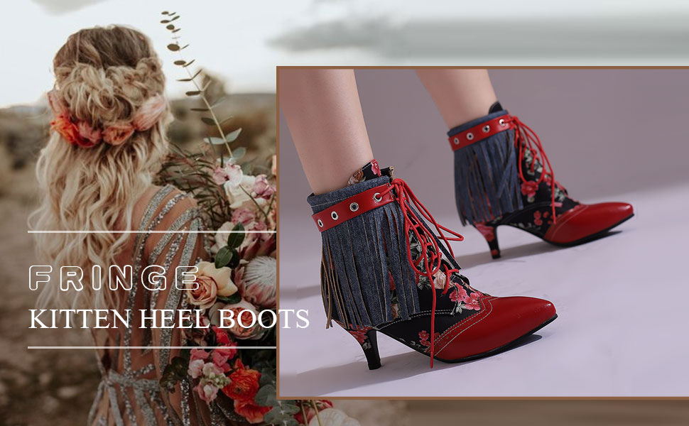 Amazon.com | KysBloes Fringe Ankle Boots for Women Low