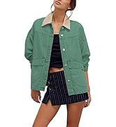 Lumister Women's Oversized Denim Jacket with Contrast Trim Long Sleeve Button Down Jean Coat with...