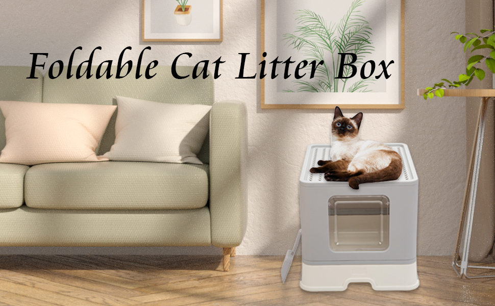 Suhaco Foldable Cat Litter Box with Lid, Large Top Entry