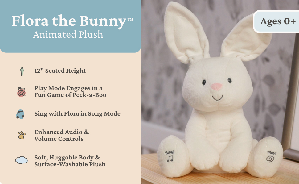 Flora the Bunny Animated Plush Toy GUND Premium Sensory Development Toy for Babies and Toddlers
