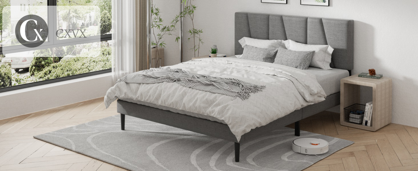 CXVX Full Size Platform Bed Frame with Geometric