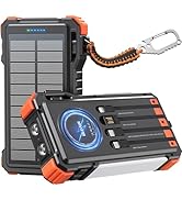 BLAVOR 45W Power Bank Solar Charger Built in Cables, 20000mAh Wireless Portable Charger with USB ...