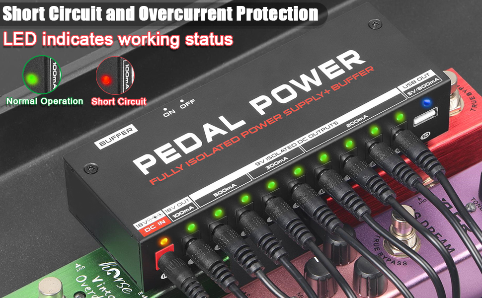 AKLOT Fully Isolated Guitar Pedal Power Supply 10 DC Outputs for 9V/18V