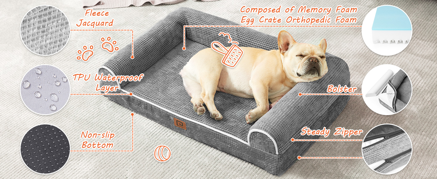 EHEYCIGA Memory Foam Dog Bed XL, Orthopedic Waterproof Dog Couch Bed