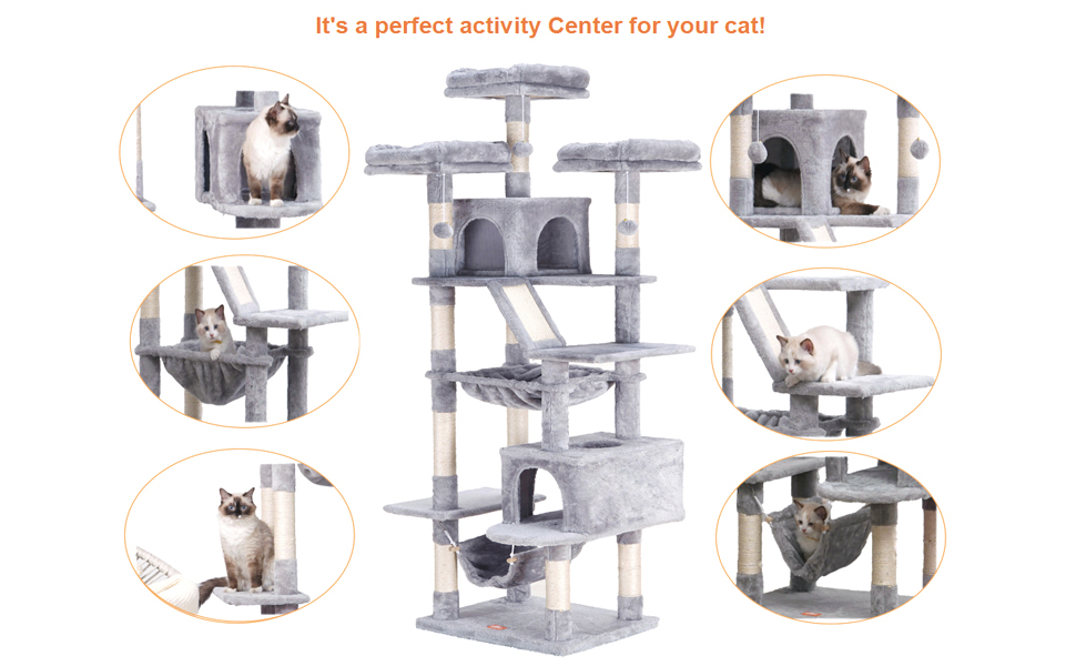 Heybly Cat Tree 73 inches XXL Large Cat Tower for Indoor Cats,Multi