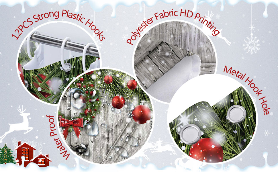 VeiVian Rustic Christmas Shower Curtain, Xmas Ball with