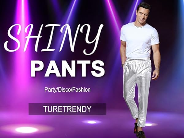 Amazon.com: TURETRENDY Mens Metallic Shiny Pants Disco Party